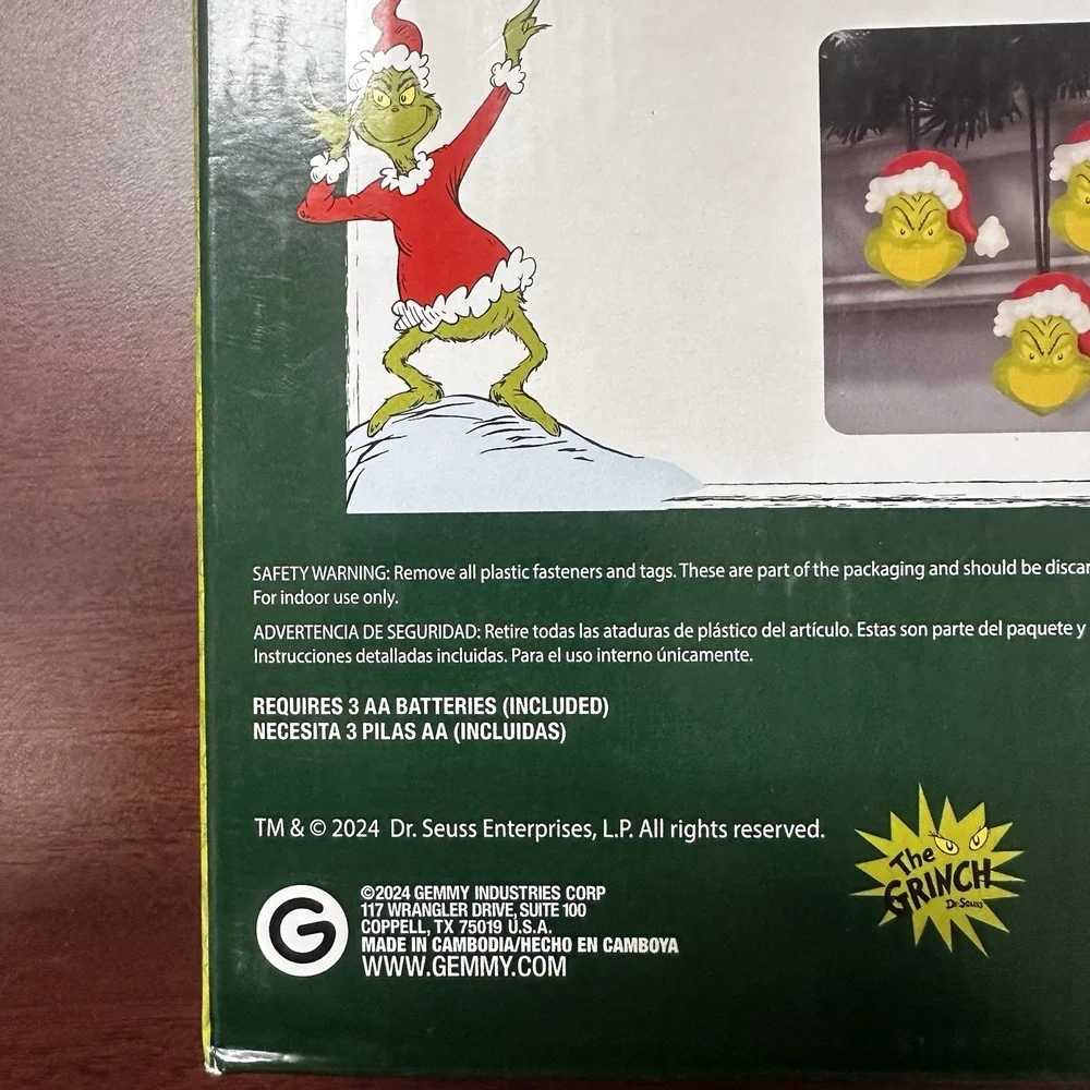 Dr. Seuss The Grinch Musical Light String 8 LED Christmas‎ Holiday Lights NEW